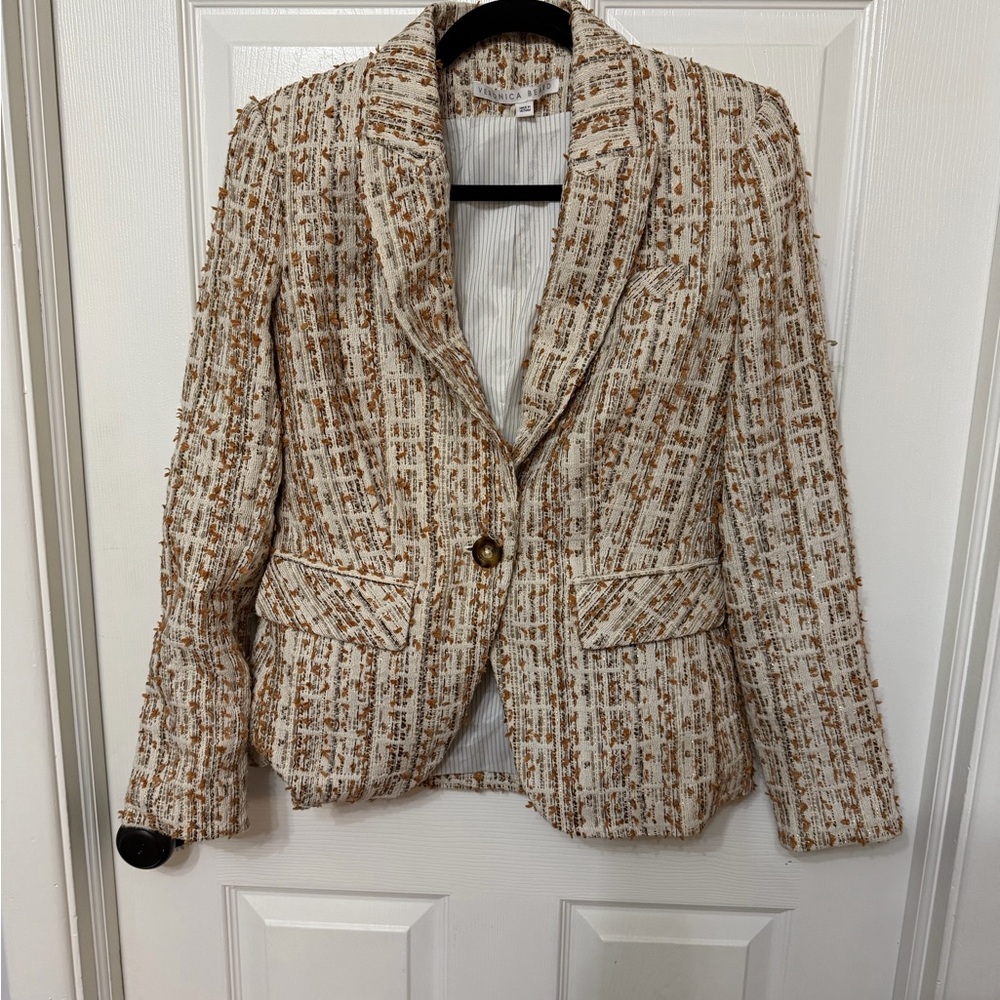 Veronica Beard Cream & Brown Tweed Blazer